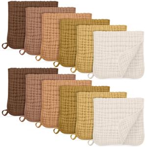 Muslin Burp Cloths for Baby 100% Cotton Burping Cloths for Boys Girls Large 20''X10'' Extra Soft and Absorbent 12 Pack - Gradient Brown