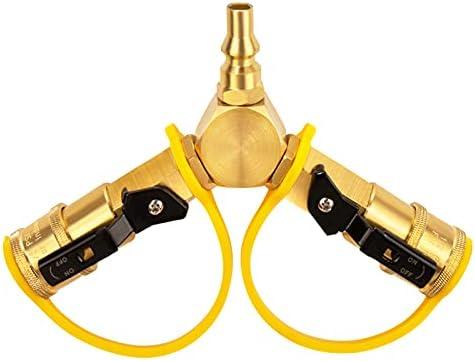 DOZYANT 1/4" RV Propane Quick Connect Y Splitter Adapter with Shutoff Valve for RV Trailer and Quick Connect Propane Hose Connect to Motorhome Tabletop Grill, 2 Way 1/4 inch Quick Disconnect Kit