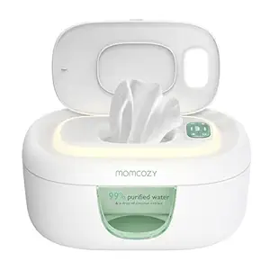 Momcozy Baby Wipe Warmer, Innovative Spring Design, Large Capacity Wipes Dispenser for 6080pcs, Fast & Even Heating, 4 Modes of Temperature Heating Control, Diaper Wipe Warmer with Night Light, Blue