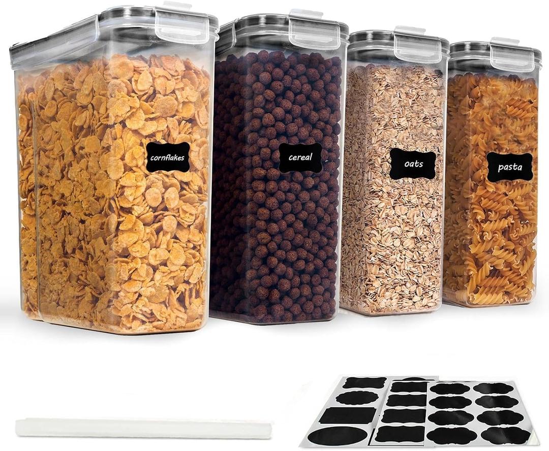Cereal Containers Storage Set, 4 PCS Airtight Food Storage Container with Lids, BPA-Free Plastic Storage Containers for Cereal Rice Flour Sugar Dry Food (135.2 oz/4 Pcs)