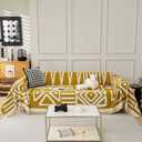 VClife Boho Couch Cover Sectional Sofa Cover for Dog Breathable Chenille Couch Covers for 2 Cushion Couch Sofa, Washable Mustard Yellow White Geometry Loveseat Cover Slipcover with Tassel 71"X102"