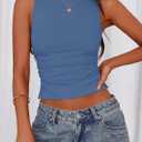 PRETTYGARDEN Women Going Out Tops Summer Clothes 2025 Trendy Split Hem Ruched Sleeveless Shirt Cute Y2K Tank Top (Blue, XXL)