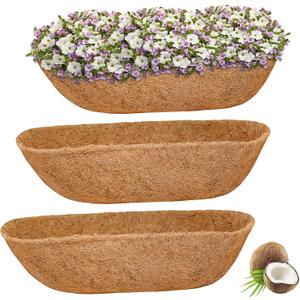 Halatool 3 Pack 24 Inch Trough Coconut Liners for Planters Natural Coco Fiber Replacement Liners for Window Box Fence Railing Wall Windowsill Planter