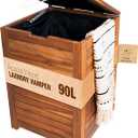 Wooden Laundry Hamper With Lid, Handles And Removable Liner Bag, Tall 90L - Large Wood Laundry Basket - Dirty Clothes Hamper For Bed Room Aesthetic, Bathroom, Laundry Room