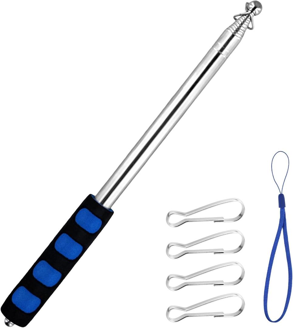8.2ft Telescopic Handheld Flagpoles, Retractable Flag Pole with Clips & Lanyard Portable Tour Guide Flag Pole Anti-Slip Grip Teaching Pointer Stick for Teaching Tour Guide (Blue)