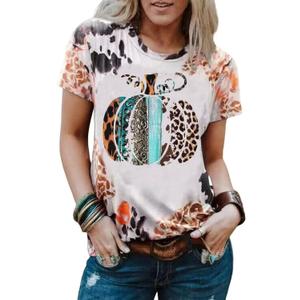Pumpkin Halloween Shirts for Women Leopard Pumpkin Graphic T-Shirt Funny Fall Short Sleeve Tee Thanksgiving Gift Shirt, S Pumpkin Halloween Shirts for Women Leopard Pumpkin Graphic T-Shirt Funny Fall Short Sleeve Tee Thanksgiving Gift Shirt, S