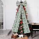 Large Christmas Tree Topper Bow 46"x15.7" Floral Block Print Xmas Tree Toppers Bows Christmas Wreath Decor for Home Indoor/Outdoor Holiday Decor(Red and Green)