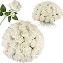 Luyue 40PCS Fake Roses Artificial Flowers with Stems Silk Fake Flowers Bouquet Artificial Long Stem White Roses in Bulk for Wedding Centerpiece Floral Arrangement Home Decor