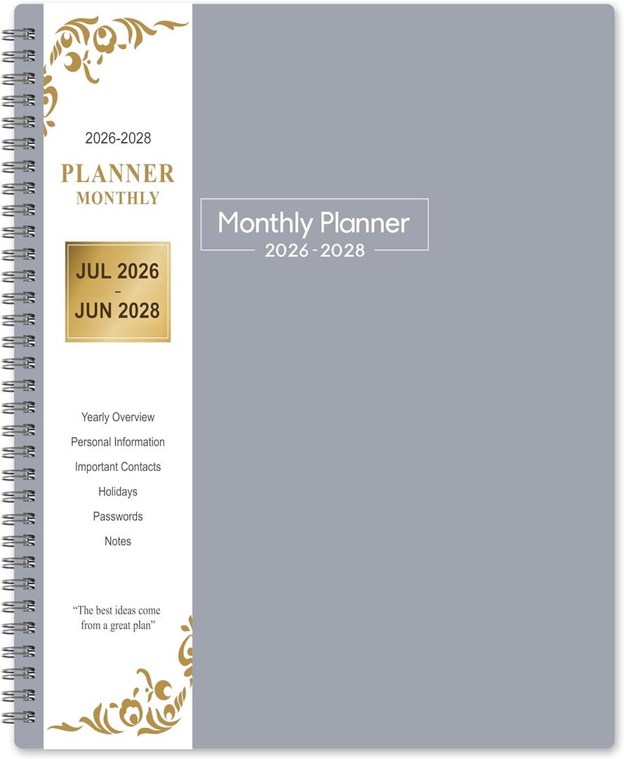 2 x Monthly Planner 2026-2028 - 2 Year Planner from July 2026 to June 2028, 8.5'' x 11'', 2026-2027 Monthly Planner with Monthly Tabs, Pocket (Grey)