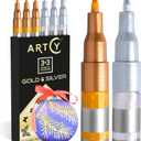 Acrylic Paint Pens - 3 Gold and 3 Silver Acrylic Paint Markers Extra Fine Tip (0.7mm) | Great for Rock Painting, Canvas, Glass, Porcelain, Fabric, Paper, Pottery and Plastic (1 Count (Pack of 6))