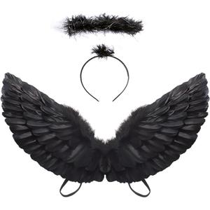 CLONG Fallen Angel Costume Wings for Girls Devil Wings for Kids Halloween Women (Medium, Black)