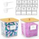 HomePekite 2 Pack Laundry Pods Container,Laundry Room Organization and Storage Containers with Wooden Lids & Labels Large Laundry Detergent Container for Powder,Scent Booster,Pods,Dryer Ball