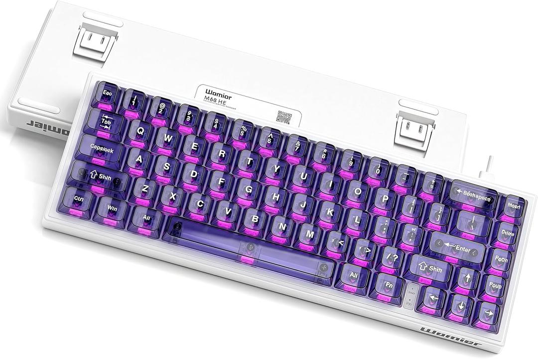 dagaladoo M68 HE V2 60% Wired Gaming Magnetic Keyboard with Adjustable Actuation, Hall Effect Gaming Keyboard Rapid Trigger, RGB HotSwap Custom Mechanical Keyboard, Purple Jelly keycaps trasparent