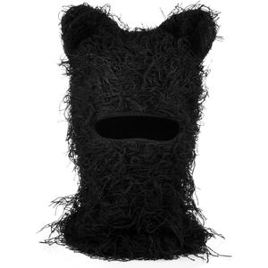 Newcotte Distressed Balaclava Cat Ear Ski Mask Shiesty Knitted Beanie Full Face Mask Furry Winter Neck Warmer for Men Women (Black)