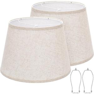 Large Drum Lamp Shades Set of 2, 12"Top x 16"Bottom x 11"High, Beige Lampshades for Table Lamps Floor Lamps, Natural Linen Replacement Lamp Shades, Spider, Harp Holders Included, Easy Assembly