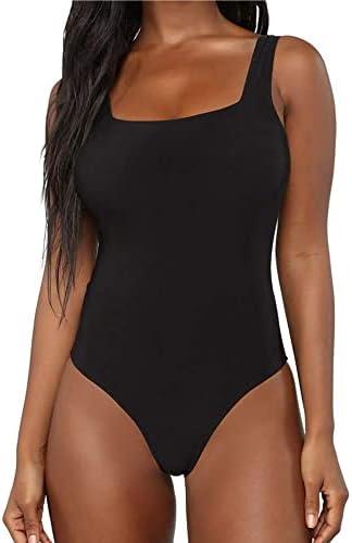 BelleLovin Women's Scoop Neck Bodysuits Sleeveless Tank Top Jumpsuits (Scoop Neck Black, Medium)