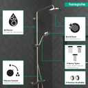 hansgrohe Croma Shower Faucet Set with Handheld Shower, Rain AirPower Spray, QuickClean Showerpipe Shower Set in Brushed Nickel, 27185821