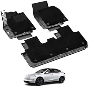 3W Floor Mats with Carpets Fit for Tesla Model Y Juniper, Mental Pedal, Double Layer, TPE All Weather Waterproof Custom Fit Automotive Floor Liners Carpet and Truck Car Liners, Black