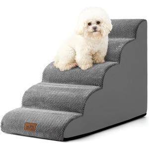 Dog Stairs for Small Dog 22.6" H, Curved Pet Step for Puppy, Older Cat, Medium Pet Ramp for High Bed, Ladder with High Density Foam, Durable, 5 Step, 15.7x33x22.6 inch, Grey