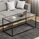 Glass Coffee Table Modern Center Table,Minimalist Coffee Table for Living Room,Tempered Glass-top with Sturdy Metal Frame, Easy Assembly,Black, 39.4 x 18.9 x 17.7 inches