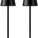Cordless Table Lamp Rechargeable Black - KK 2 Pack 5000mAH Battery Operated Lamp for Counter, 3 Color Stepless Dimming Waterproof LED Wireless Lamp for Dining Kitchen, Outdoor Patio, Touch Control (2 Pack 14in - Circle Shade)
