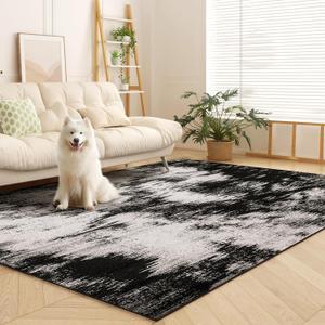 5x7 Area Rug Living Room Rugs - Machine Washable Neutral Abstract Rugs for Dinning Room Indoor Floor Non Silp Rug Carpet for Bedroom Home Office - Black White