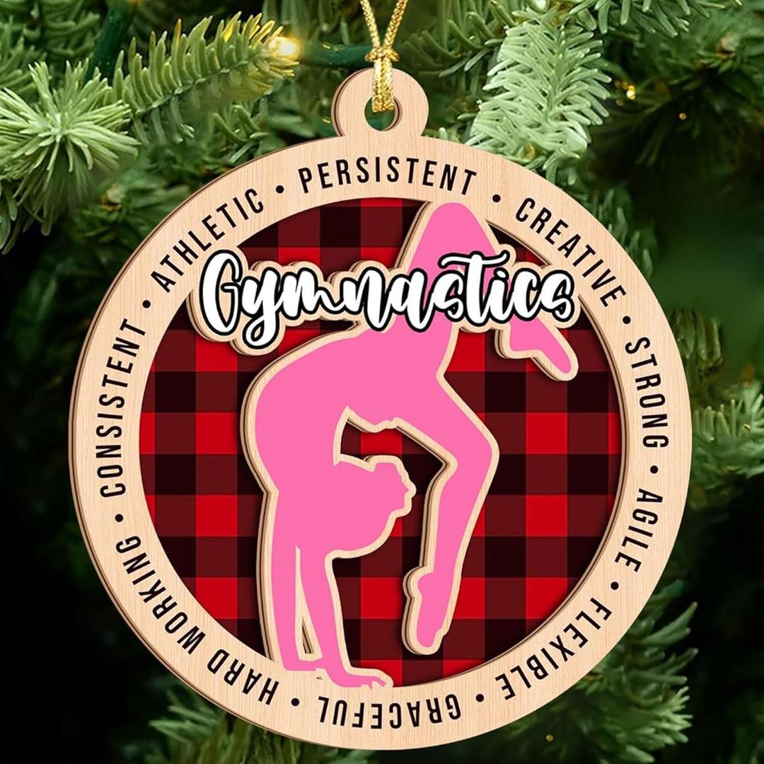 2 x Gymnastics Ornament for Girls  2-Layer Wooden Christmas Ornament for Gymnasts, Plaid Gymnastics Christmas Tree Decor, Gymnast Gifts for Girls 2025