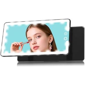 Car Visor Vanity Mirror with Light, Rechargeable Dimmable Touch LED Sun Visor Mirrors, Large Detachable Vanity Makeup Mirror with 3 Color Modes for Truck SUV Car Accessories Essential for Women(Black)