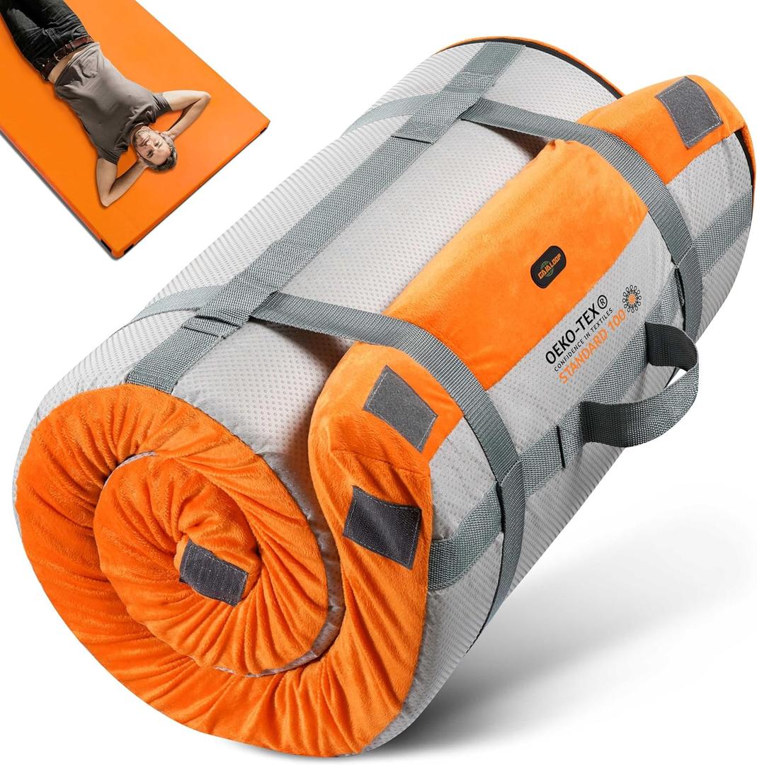 4 INCH Extra Thick Memory Foam Camping Mattress, 30D Foam Camp Pad for Car Tent Cot, Roll Up Mattress for Guests Sleepovers RV Truck Camper (Twin XL: 80*38*4", Honey Orange)