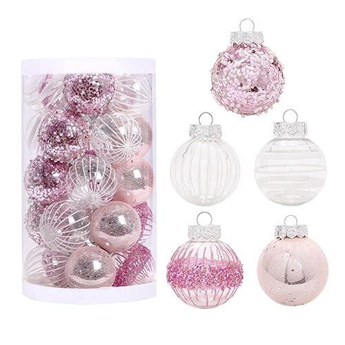 25Pcs Christmas Ornaments Sets 2.36” Christmas Ball Ornaments Christmas Tree Ornaments Shatterproof Xmas Balls Bulbs for Holiday Wedding Party Christmas Tree Decoration（Pink White）