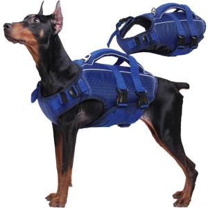 Kuoser Dog Life Jacket High Flotation, Reflective Dogs Life Vest for Swimming Boating, Adjustable Small Medium Large Dog lifejacket, Lightweight Dogs Life Preserver Rescue Handle Spring Summer Pool (XXL (Chest Girth:30.7-38.5''), Navy Blue)