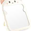 TBWHL Cute Table Desk Mirror Cartoon Cat Mirror for Desk, Desktop Mirror with Stand for College, Hanging Vanity Makeup Mirror for Dorm, Bedroom, Office Cubicle (White Cat)