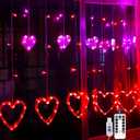Valentine Lights, Red Pink Heart Lights Indoor Outdoor, Valentine's Day Window Lights, 126 Led 12 Heart Curtain Lights, Heart String Lights, Light Up Hearts for Window, Lighted Valentine Decorations