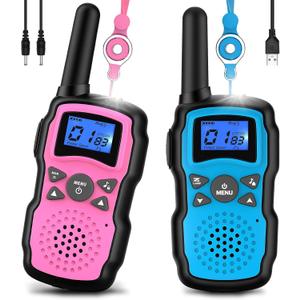 Wishouse Walkie Talkies for Kids Rechargeable Long Range,4 5 6 7 8 Year Old Boy Girl Birthday Gift, Camping Games Cool Toys Ideas for Children with 6000mAh Batteries,Flashlight,Lanyard,2 Pack Pink Blue