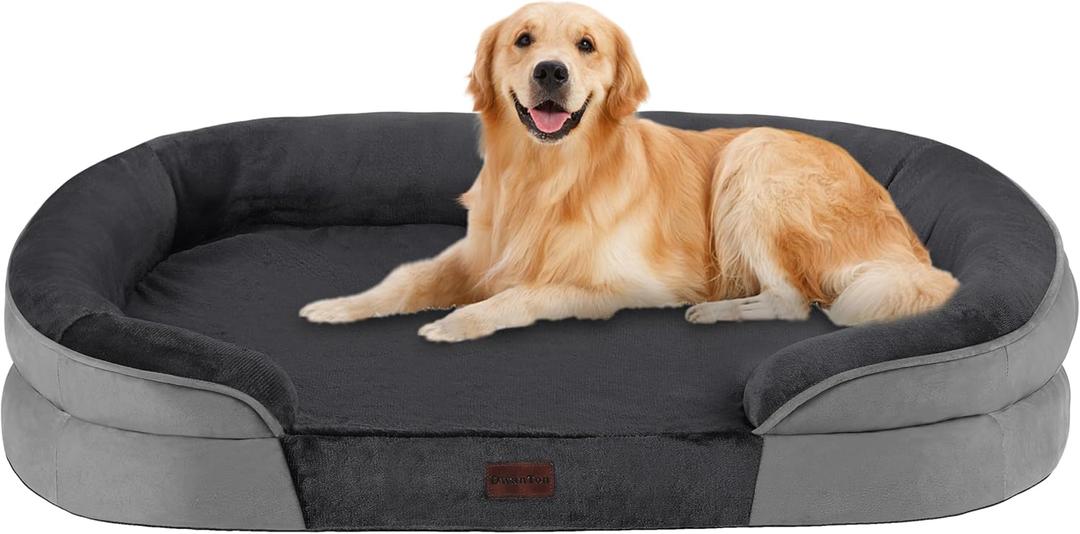 Dwanton Orthopedic Dog Bed for Large Dogs with Gel Memory Foam, Waterproof Dog Sofa, Washable Pet Bed with Four Sided Bolster Cushion, Removable Cover & Non-Slip Bottom, 42", Dark Gray (Large(42 x 31 x 6.5 inch))