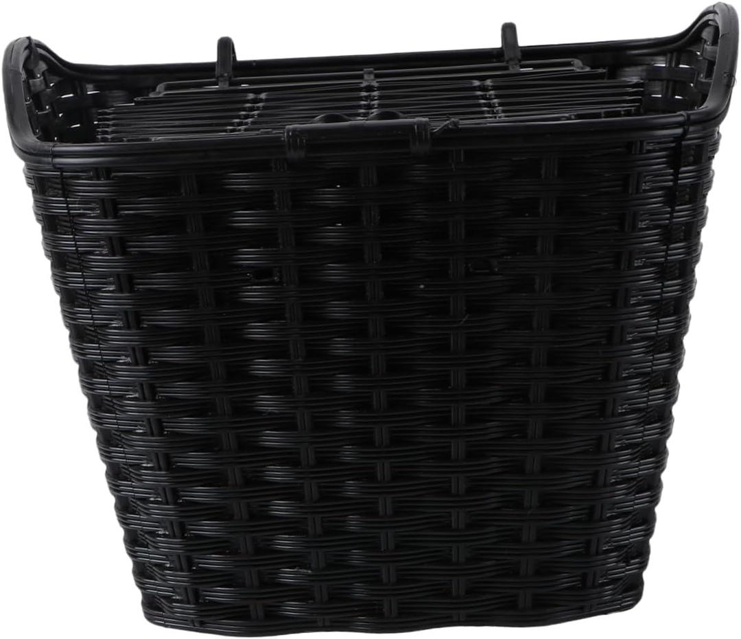 BESPORTBLE Imitated Rattan Woven Electric Bike Basket with Cover Sturdy Plastic Bike Storage Basket for Bicycle Handlebar for Commuting and Shopping