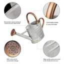Megawodar 1 Gallon Metal Watering Can with Removable Spout, Nice Galvanized Steel Water Can with Embossed Design for Indoor and Outdoor Plants