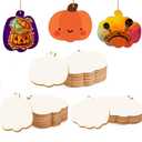 2 x Pumpkin 30Pcs Unfinished Wooden Ornaments Halloween Thanksgiving Autumn Paintable Blank Pumpkin Cutouts Hanging Wood Slices DIY Craft for Kids Art Crafts Party Supplies
