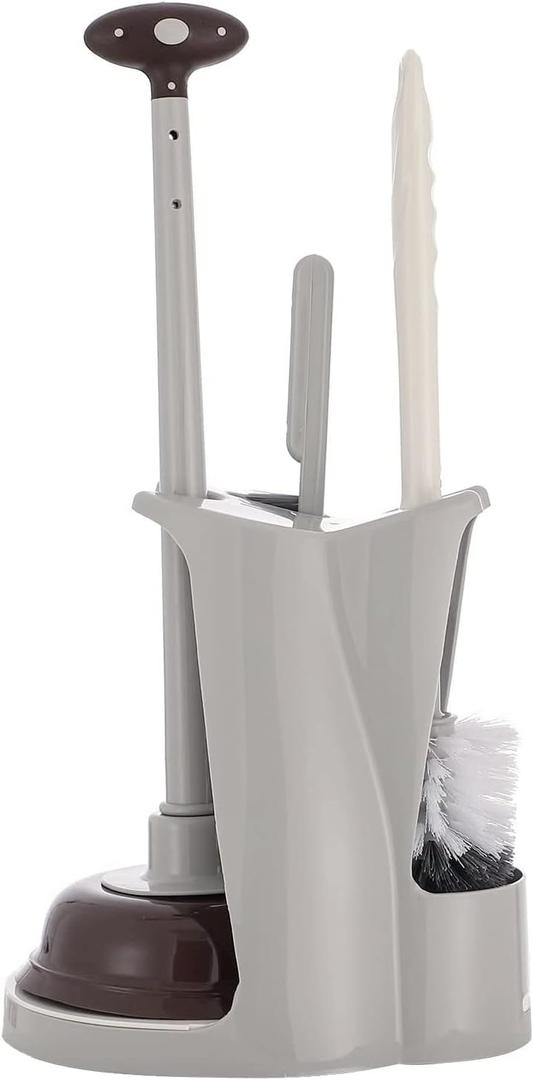 Cq acrylic Toilet Brush and Plunger Set,Toilet Plunger and Brush Combo Bathroom Deeply Cleaning Tools,Bathroom Toilet Bowl Brush with Holder(Grey 1 Set) (Gray)
