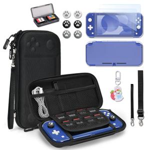 Younik Switch Lite Case, Portable Switch Lite Carrying Case, 14 in 1 Accessories Kit with Carrying Case, Protective Cover, Game Card Case, Screen Protectors, Thumb Grips, Pendant and straps (Black)