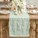 Artoid Mode Sage Green Soft Cotton Jacquard Bunny Easter Table Runner, Holiday Kitchen Dining Table Decoration for Home Party Decor 13x72 Inch