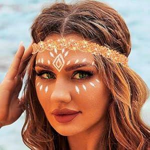 Fstrend Gold Elastic Rhinestone headbands Sparkly Crystal Braid Head Chain for Women (Orange)