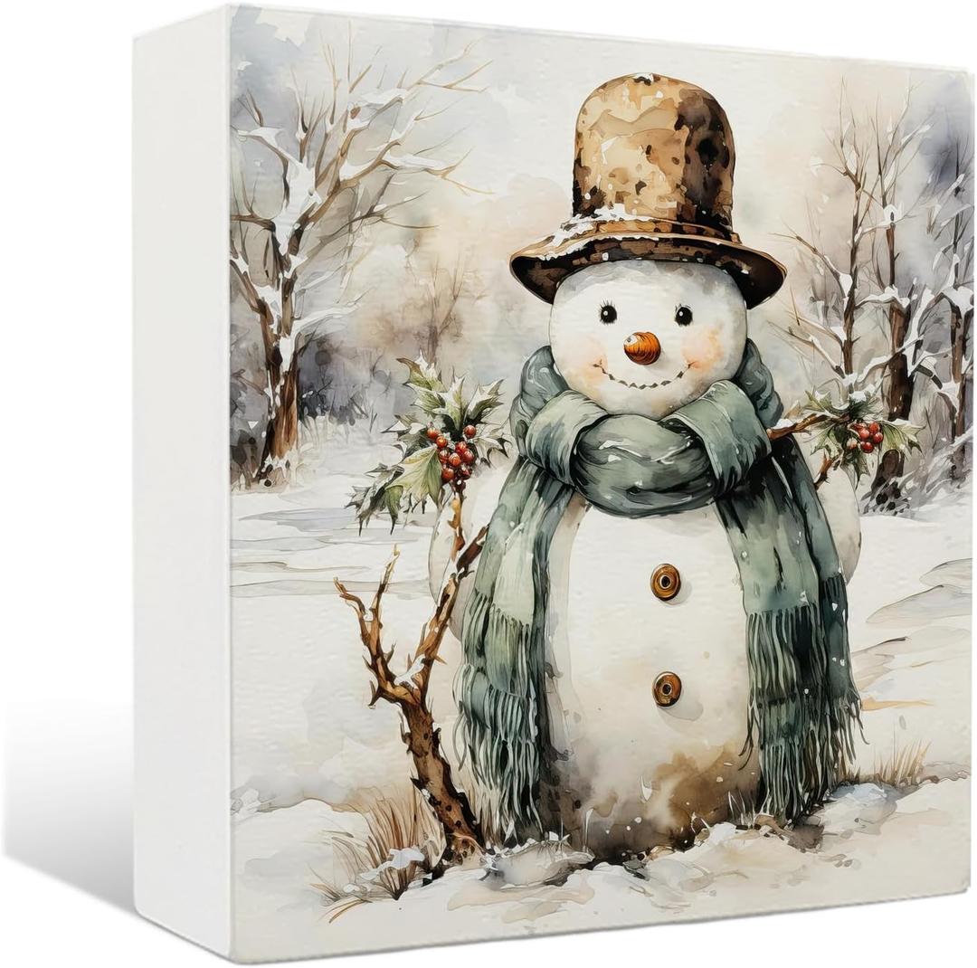 Snowman Winter Wooden Sign - Snowman Winter Wooden Box Signs, Winter Snowman Table Desk Signs for Home Decor, Winter Signs for Home Decor, 55 Inch