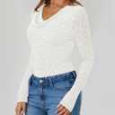 ZESICA Women's Long Sleeve Floral Tops Cowl Neck Slim Fit Going Out Shirts 2026 Spring Fashion Outfits Clothes White X-Large