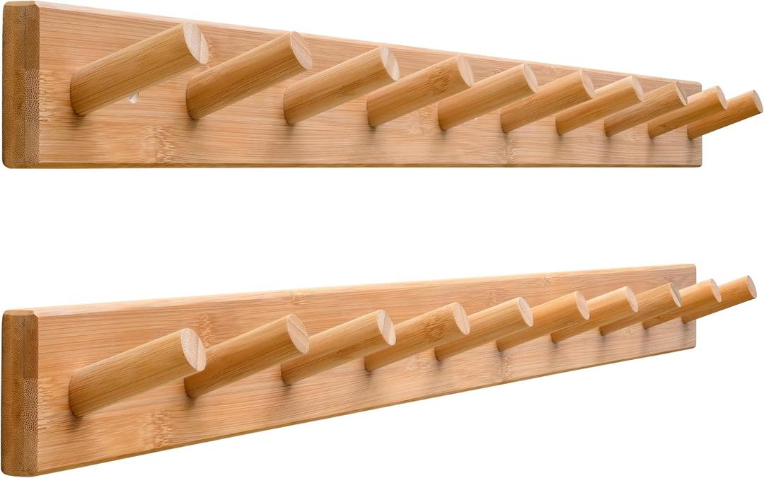 SKOLOO Wall Mounted Coat Rack 38", 10 Hooks, Bamboo, Shaker Style, Natural