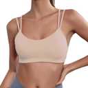 Yoga Sports Workout Bras for Women Seamless Molded Cup Spaghetti Double Strap Bra Wirefree Scoop Neck Tank Top Bras (X-Large, Pink)