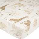 Crane Baby Safari Animal Crib Sheet, Fitted Crib Sheets, 28" x 52" Standard Size Crib Sheets, Cotton Nursery Bedding, Safari Nursery Decor