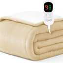 Homemate Electric Heated Blanket Twin Size - 62"x84" Heating Blanket Twin Size 1/2/4/6/8 Hours Auto-Off 10 Heat Level Over-Heat Protection Flannel Sherpa ETL Certification (18 - Light Beige)