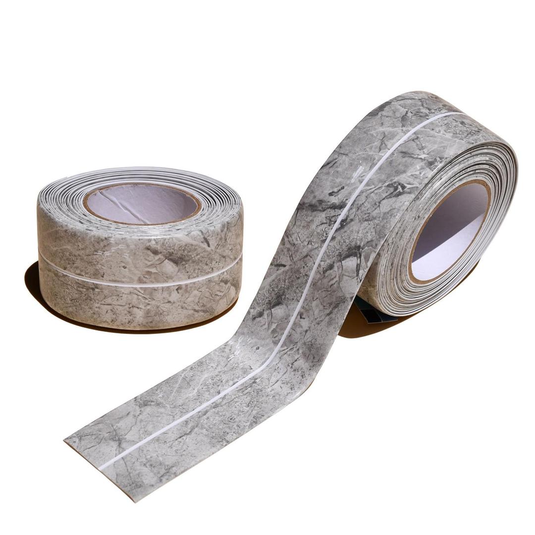 Grey Marble Pattern Caulk Strip Tape, Self-Adhesive Sealing Tape for Bathroom Toilet Base, 2-Roll Pack