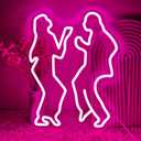 Pink Neon Light for Game Room, Adjustable Brightness Silhouette Wall Art Featuring Dancing People, Retro 80s Style LED Sign for Studio & Club Decor, USB Interface, Premium Acrylic